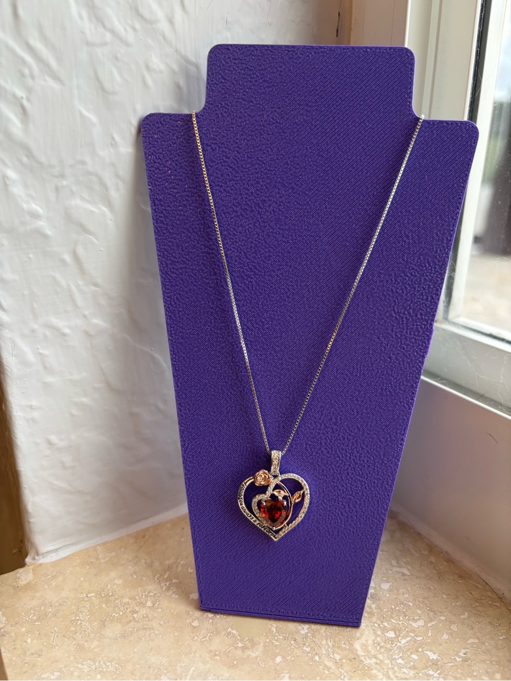 Rose Heart Love You Always and Forever Birthstone Pendent Necklace-New